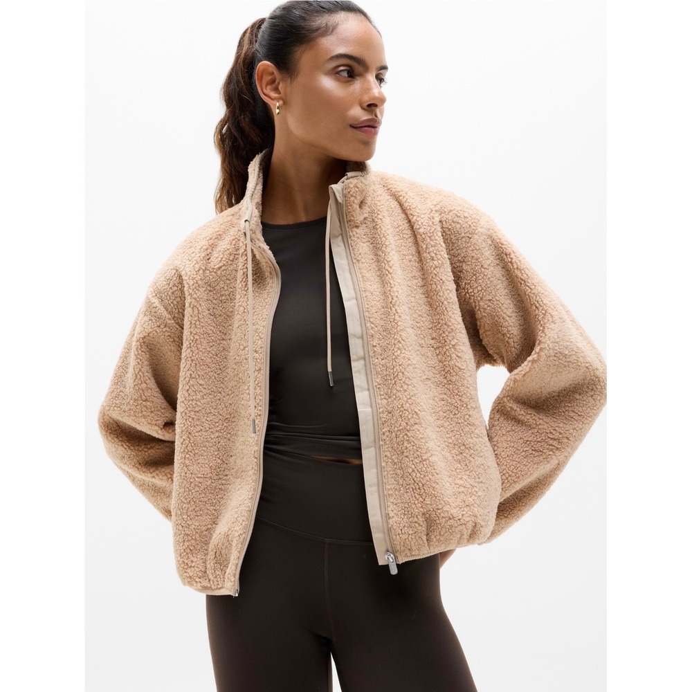 Athleta In the Clouds Jacket Sahara Boucle Fleece Full Zip XL Tall NEW